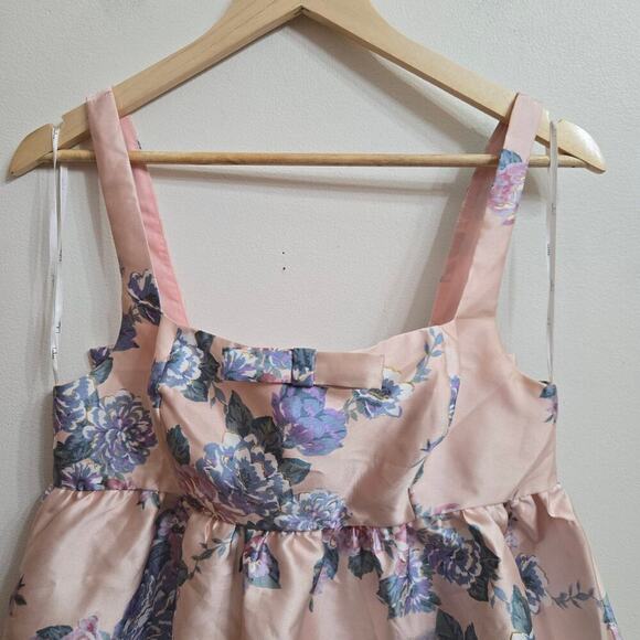 NWOT Lulus Floral Pink Floral Mini Babydoll Dress Sz M Bows Coquette Regency - Picture 2 of 12